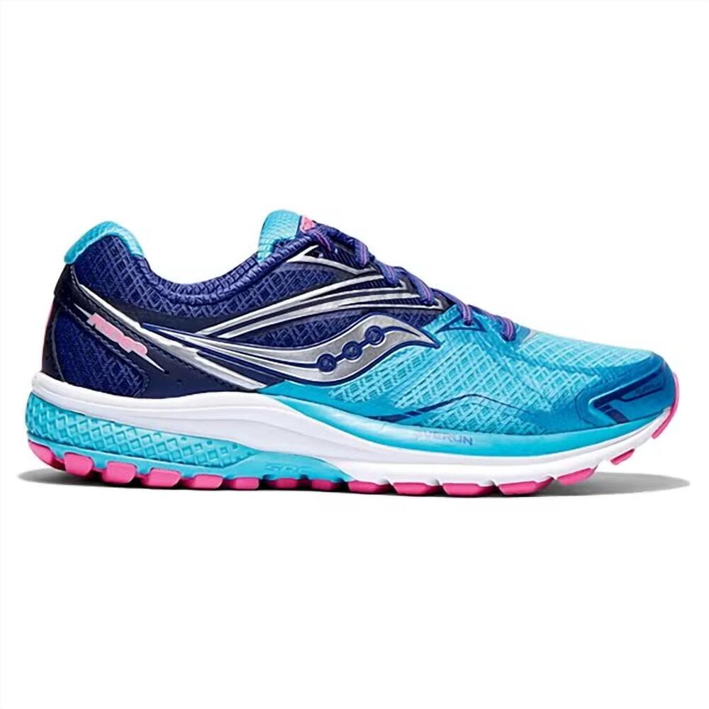NEW SAUCONY women's ride 9 running shoe in aqua/pink/purple/white/silver